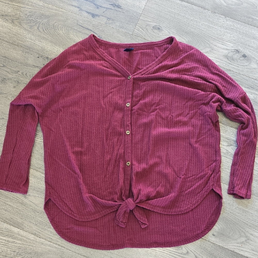 Elegant Button-Down Tie-Front Top - Berry